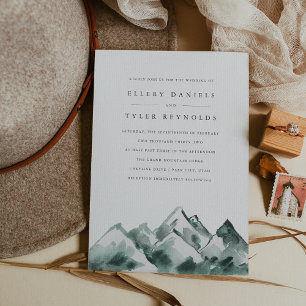 Highland Watercolor Mountain Range Wedding Invitation