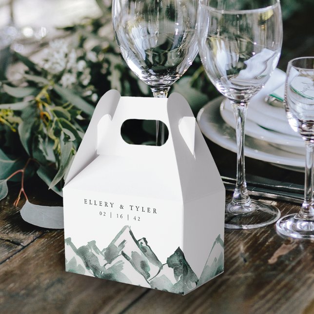 Highland | Watercolor Mountain Wedding Favor Boxes (Creator Uploaded)