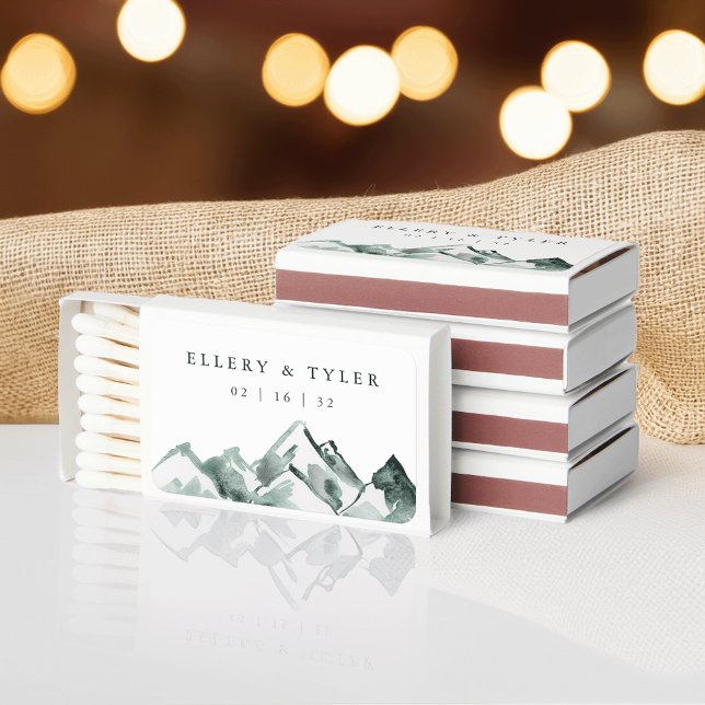 Highland | Watercolor Mountain Wedding Favor Matchboxes (Creator Uploaded)