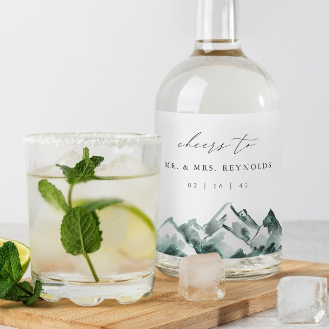 Highland | Watercolor Mountain Wedding Liquor Bottle Label (Creator Uploaded)