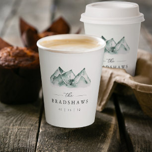 Highland Watercolor Mountain Wedding Paper Cups