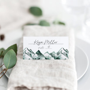 Highland Watercolor Mountain Wedding Place Card