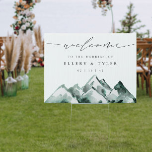 Highland Watercolor Mountain Wedding Welcome Sign