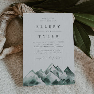 Highland   Winter Watercolor Mountain Wedding Invitation