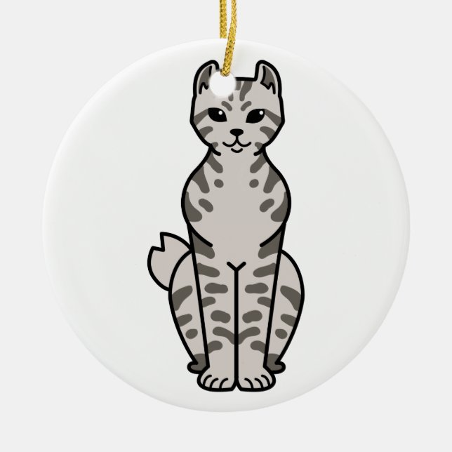 Highlander Cat Cartoon Ceramic Ornament (Front)