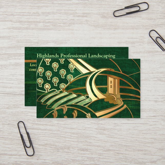 Highlands 1 Celtic LANDSCAPING TREE SERVICE Business Card (Front/Back In Situ)