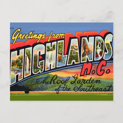 Highlands NC Retro Postcard
