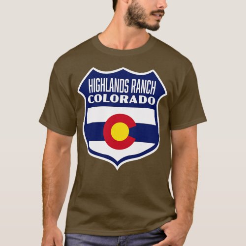 Highlands Ranch Colorado Retro Flag Shield Blue T_Shirt