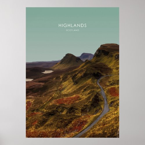 Highlands Scotland Travel Illustration Poster