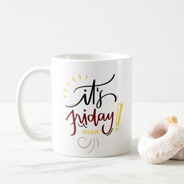 Highlight Colorful "It's Friday Again" Coffee Mug (With Donut)