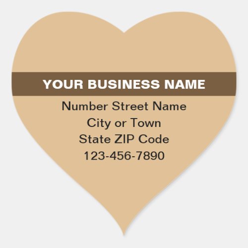Highlighted Business Name on Light Brown Heart Sticker