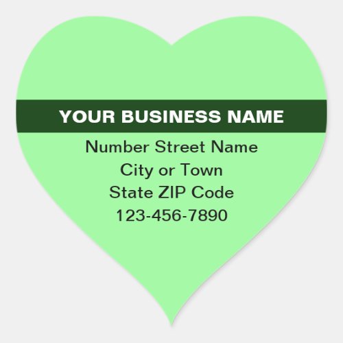 Highlighted Business Name on Light Green Heart Sticker