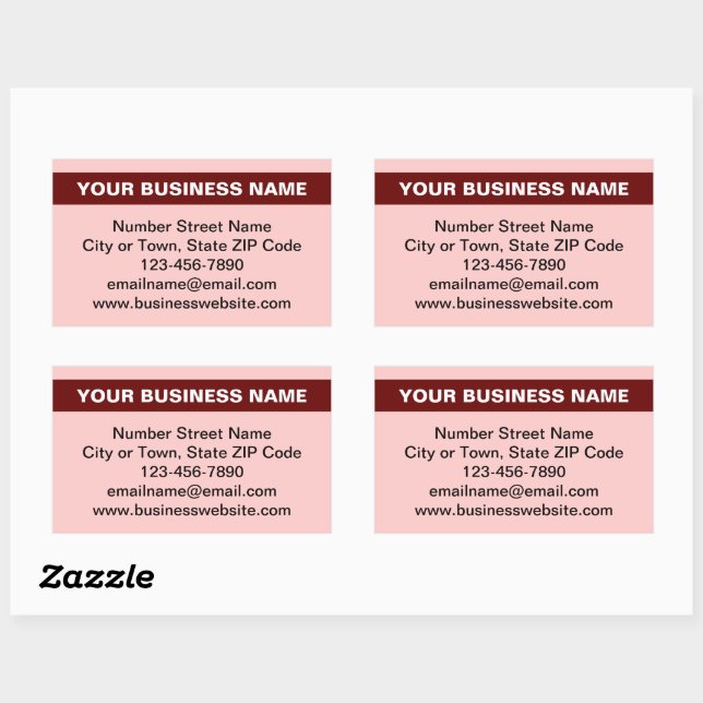 Highlighted Business Name on Light Red Rectangular Sticker (Sheet)
