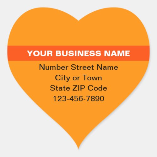 Highlighted Business Name on Orange Color Heart Sticker