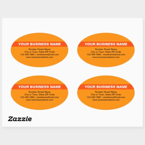 Highlighted Business Name on Orange Color Oval Sticker