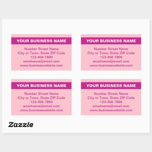 Highlighted Business Name on Pink Rectangular Sticker