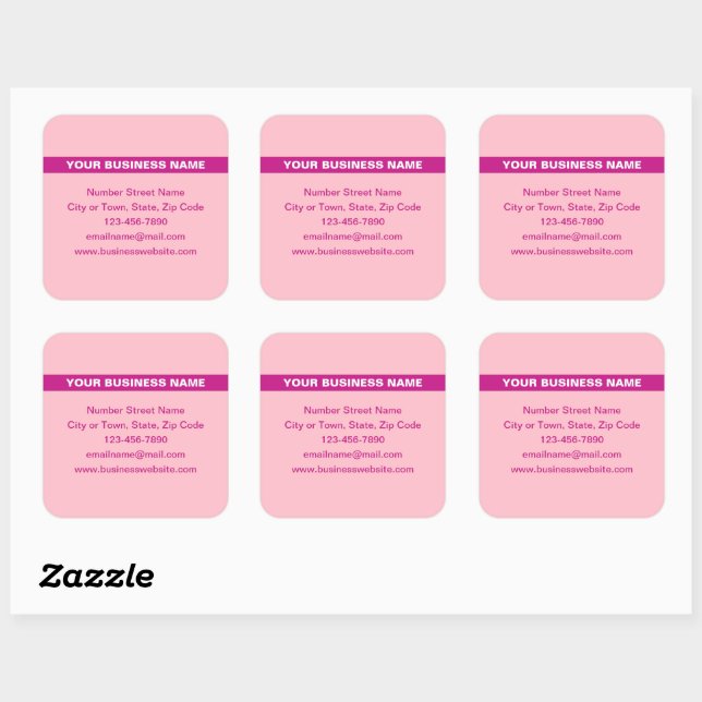 Highlighted Business Name on Pink Square Sticker (Sheet)
