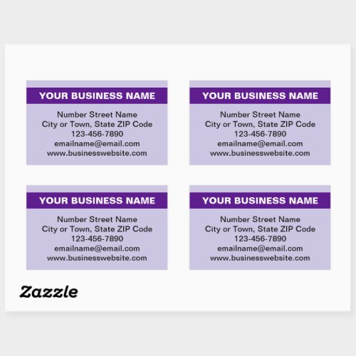 Highlighted Business Name on Purple Rectangular Sticker