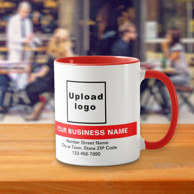 Highlighted Business Name on Red Combo Mug (Your business name with highlight, logo, address and phone number on red combo mug.)