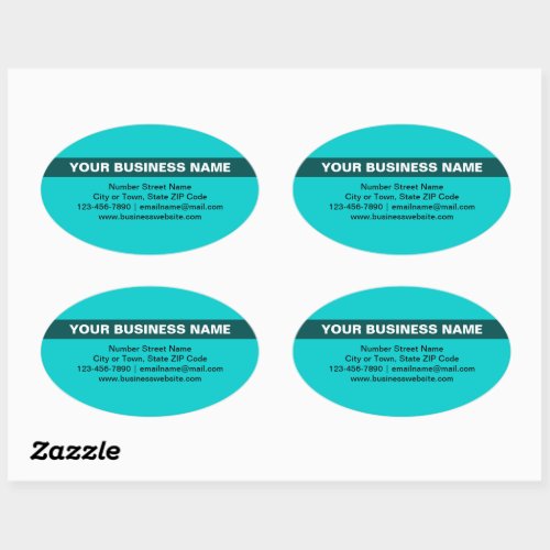 Highlighted Business Name on Teal Green Oval Sticker
