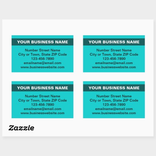 Highlighted Business Name on Teal Green Rectangular Sticker
