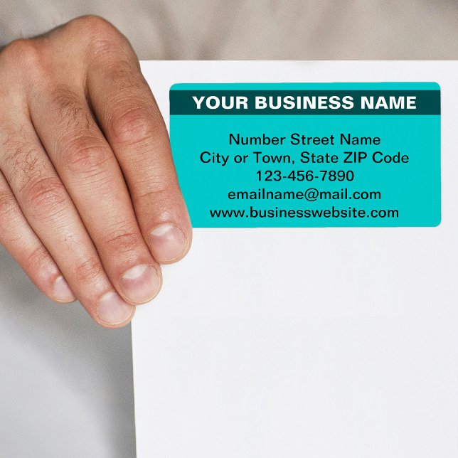 Highlighted Business Name on Teal Green Shipping Label (Teal green shipping label with your highlighted business name)