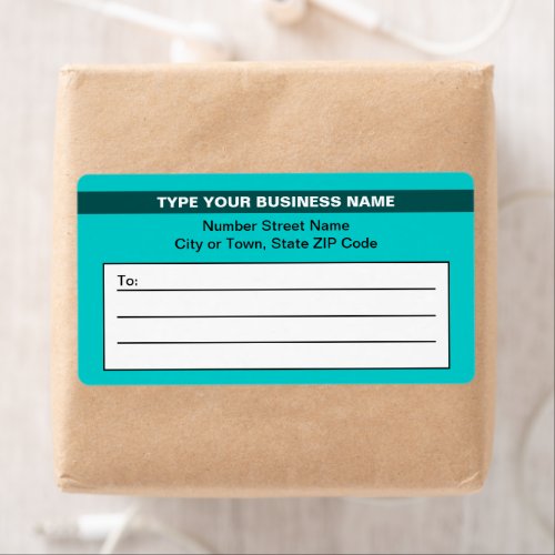 Highlighted Business Name on Teal Green Shipping Label