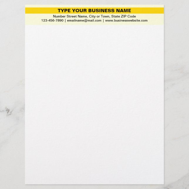 Highlighted Business Name on Yellow Heading of Letterhead (Front)