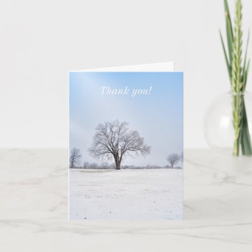 Highlighted Winter Oak Tree Thank you Note Card