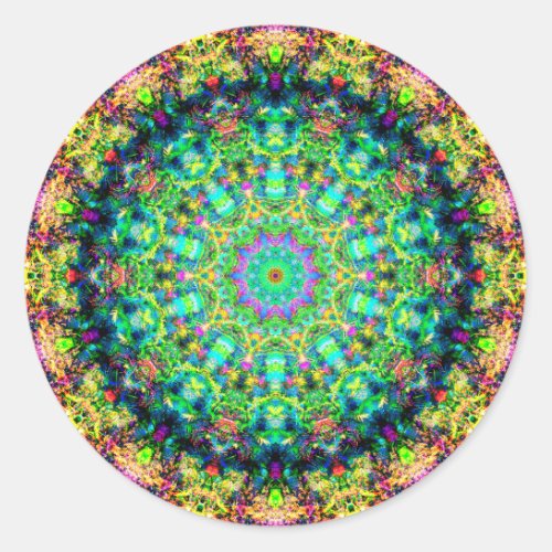 Highly Colorful Psychedelic Mandala Classic Round Sticker