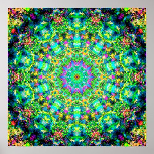 Highly Colorful Psychedelic Mandala Poster