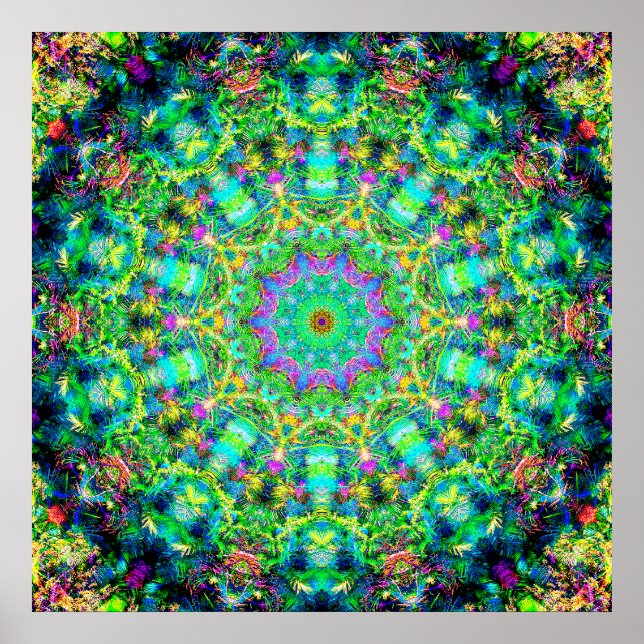 Highly Colorful Psychedelic Mandala Poster (Front)
