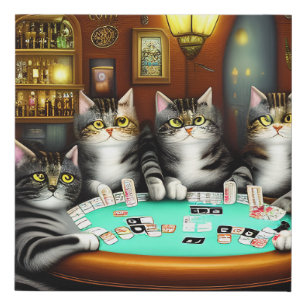 Highly Detailed Cats Playing Poker Faux Canvas Print