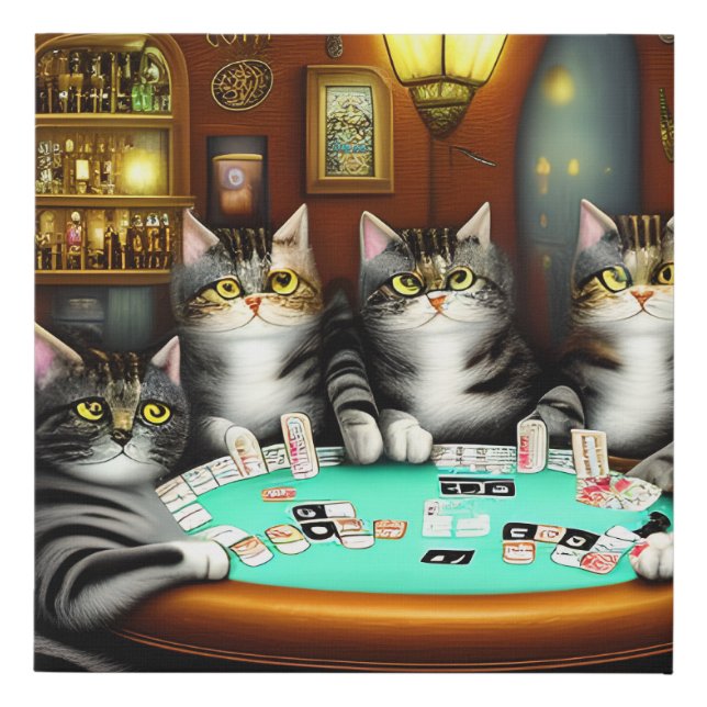 Highly Detailed Cats Playing Poker Faux Canvas Print (Front)