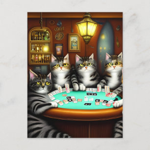 Highly Detailed Cats Playing Poker Postcard