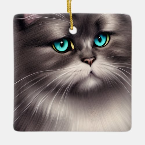 Highly Detailed Persian Cat Digital Triptych Ceramic Ornament
