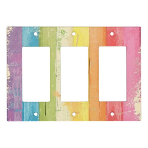 Highly Distressed Shabby Chic Colorful Stripes Light Switch Cover
