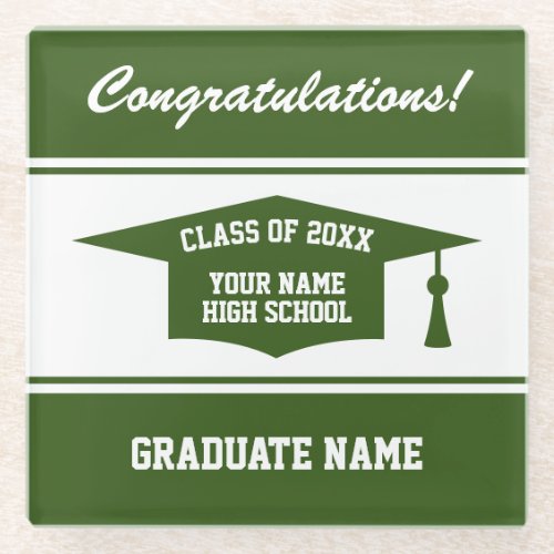 HighSchool graduation party Class of 20XX custom Glass Coaster