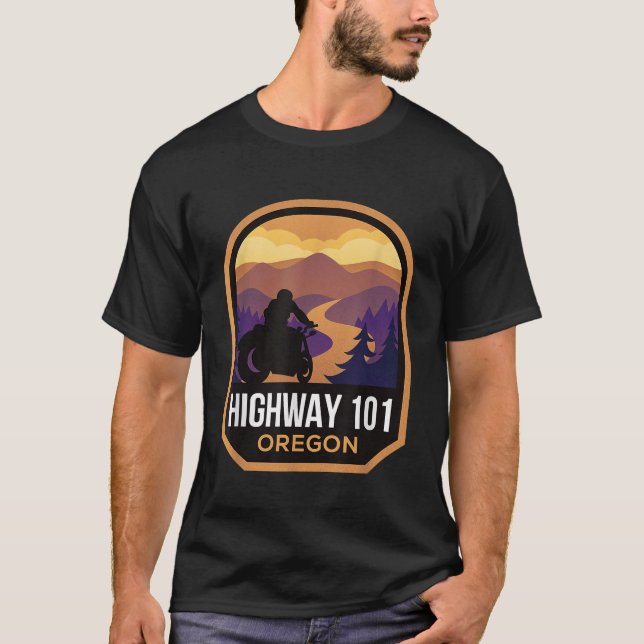 Highway 101 Oregon Motorcycle Biker T-Shirt (Front)