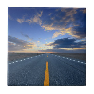 Highway at Sunrise Day Ceramic Tile