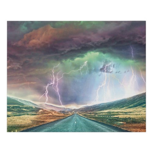 Highway Lightning Landscape Faux Canvas Print