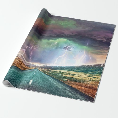 Highway Lightning Landscape Greeting Wrapping Paper