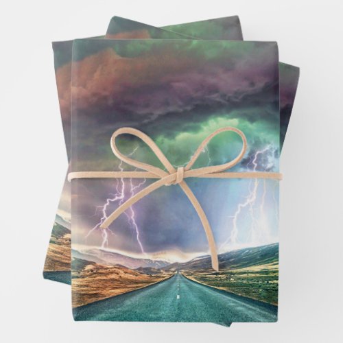 Highway Lightning Landscape Greeting Wrapping Paper Sheets