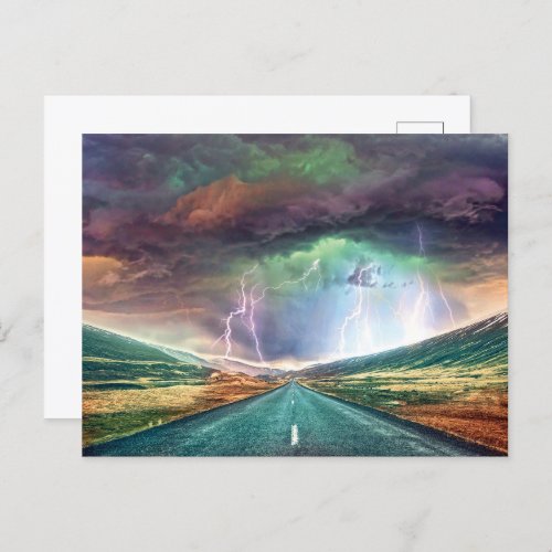 Highway Lightning Landscape Postcard