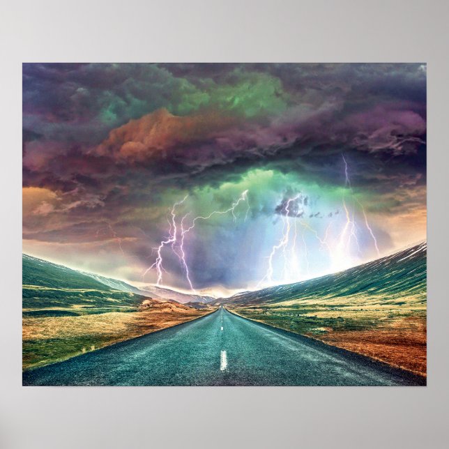 Highway Lightning Landscape Poster (Front)