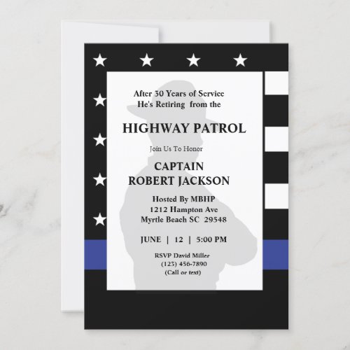 Highway Patrol Flag Blue Line Retirement Party Invitation