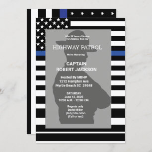 Highway Patrol Flag Blue Line Retirement Party Invitation