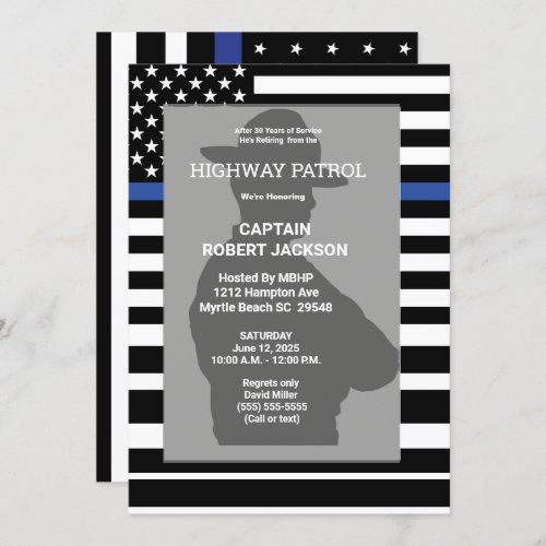 Highway Patrol Flag Blue Line Retirement Party   Invitation