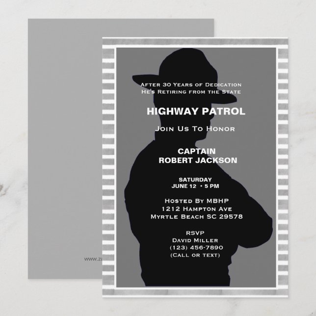Highway Patrol Silhouette Retirement Party  Invitation (Front/Back)