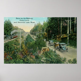 Highway Scene near American Lake Poster